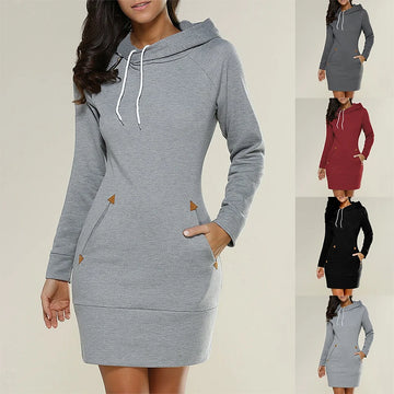 Fashion Autumn and Winter Women's Short Hoodie Slim Fit Dress Solid Color Hoodie Dress Women's Long Sleeve Dress