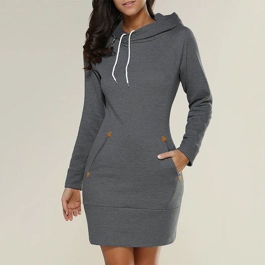 Fashion Autumn and Winter Women's Short Hoodie Slim Fit Dress Solid Color Hoodie Dress Women's Long Sleeve Dress